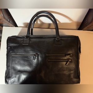 Y-3 Black Leather Briefcase bag with removable strap.
